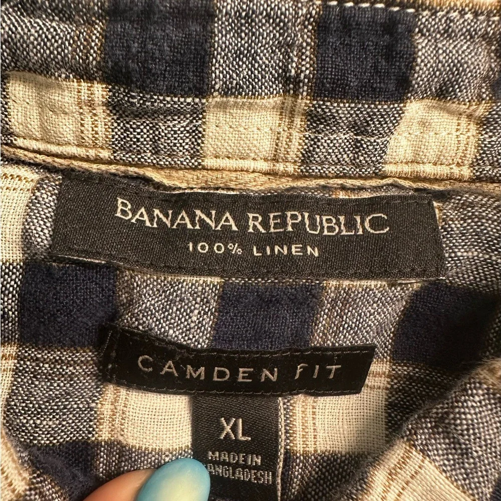 Banana Republic Shirt Mens XL Camden Fit Button Down Linen Plaid Check Casual